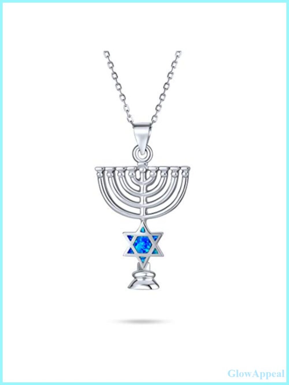 Sterling Silver Created Opal Star of David Menorah Pendant Necklace